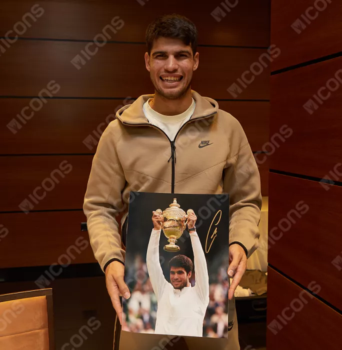 Icons Carlos Alcaraz Signed Photo In Black Wooden Frame: 2023 Wimbledon Winner