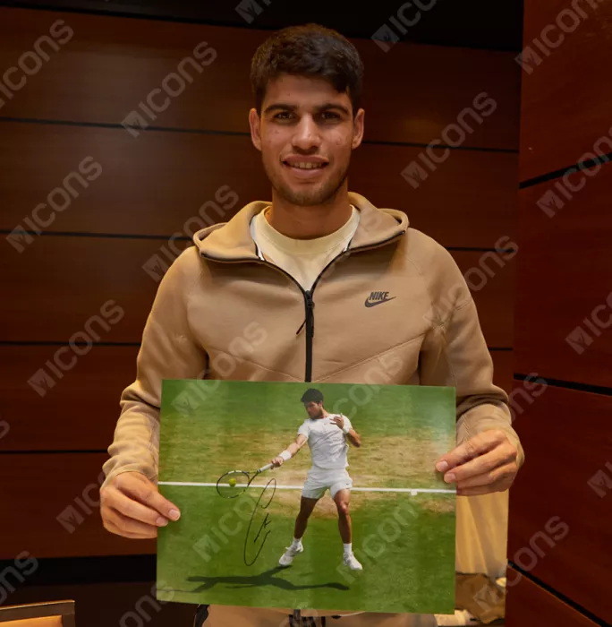 Icons Carlos Alcaraz Signed Photo In Black Wooden Frame: Furious Forehand