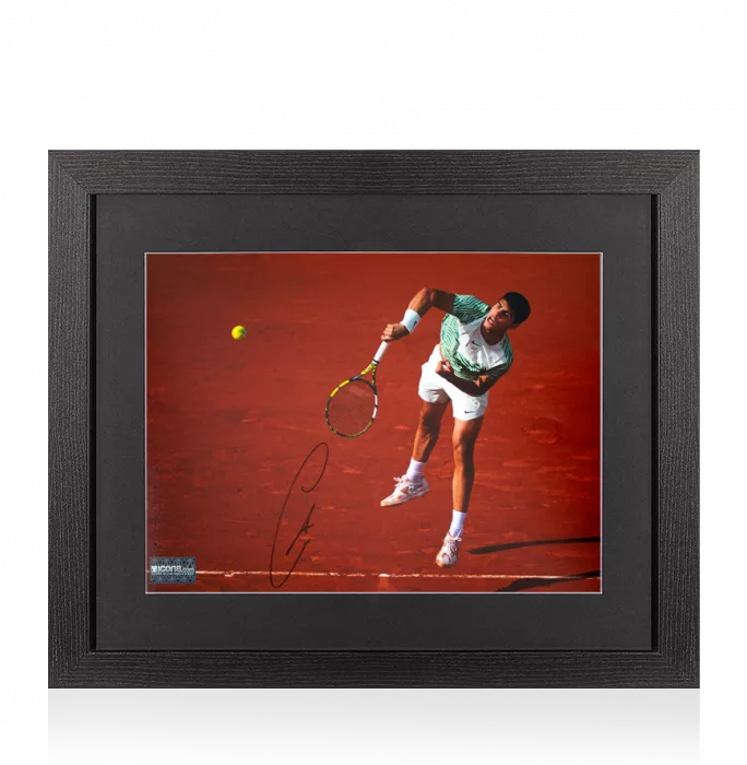 icons Carlos Alcaraz Signed Photo In Black Wooden Frame: Super Serve