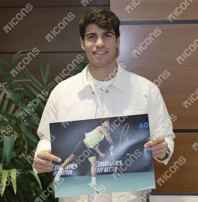 Icons Carlos Alcaraz Signed Photo In Black Wooden Frame: Australian Open 2024 Action