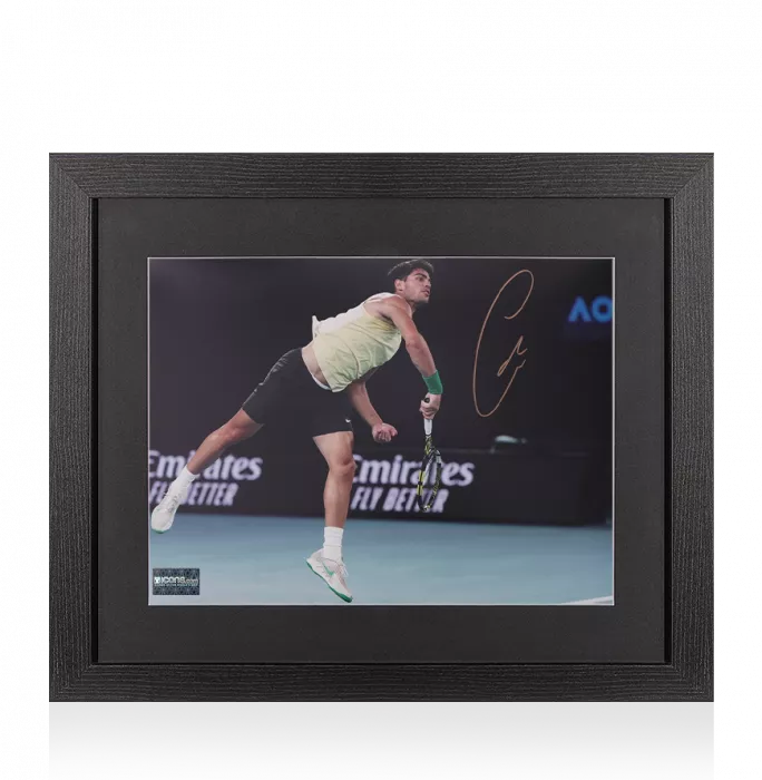 icons Carlos Alcaraz Signed Photo In Black Wooden Frame: Australian Open 2024 Action