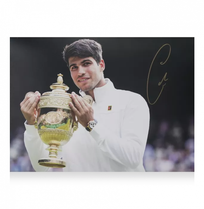 Icons Carlos Alcaraz Signed Photo In Premium Photo Frame: Wimbledon 2024 Trophy Lift