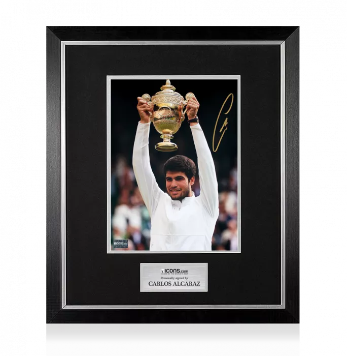 icons Carlos Alcaraz Signed Photo In Premium Photo Frame: 2023 Wimbledon Winner