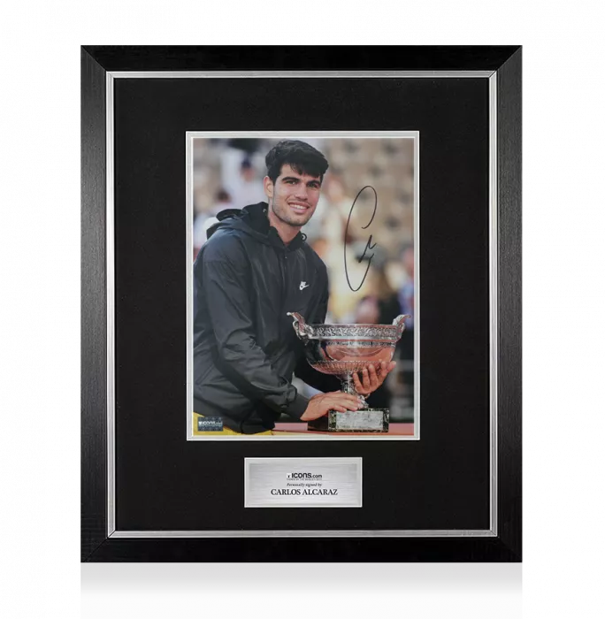 icons Carlos Alcaraz Signed Photo In Premium Photo Frame: French Open 2024 Trophy