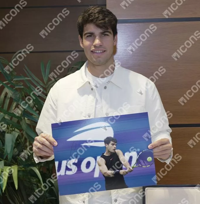 Icons Carlos Alcaraz Signed Photo In Premium Photo Frame: US Open 2024 Action