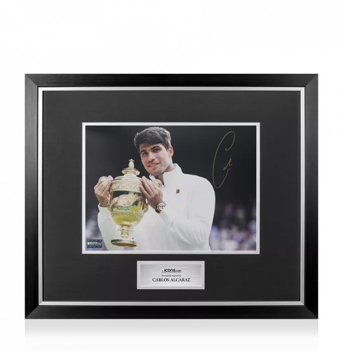 icons Carlos Alcaraz Signed Photo In Premium Photo Frame: Wimbledon 2024 Trophy Lift
