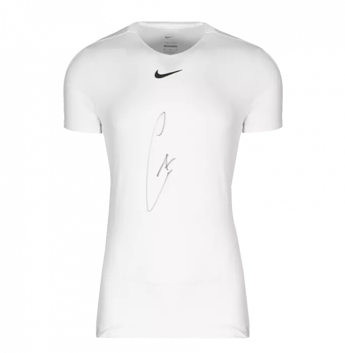 Icons Carlos Alcaraz Signed White Nike Court Slam Tennis Shirt In Classic Frame