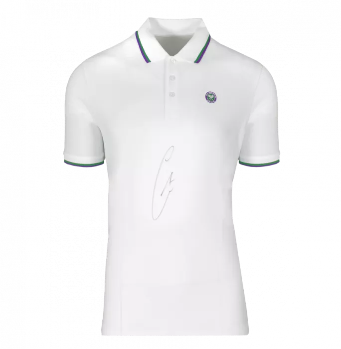 Icons Carlos Alcaraz Signed White Wimbledon Polo Shirt In Classic Frame