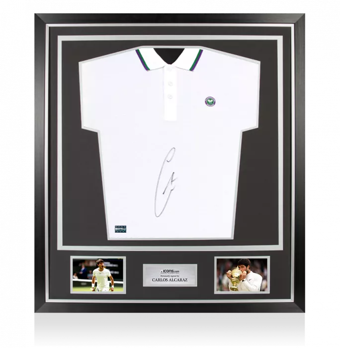 icons Carlos Alcaraz Signed White Wimbledon Polo Shirt In Classic Frame