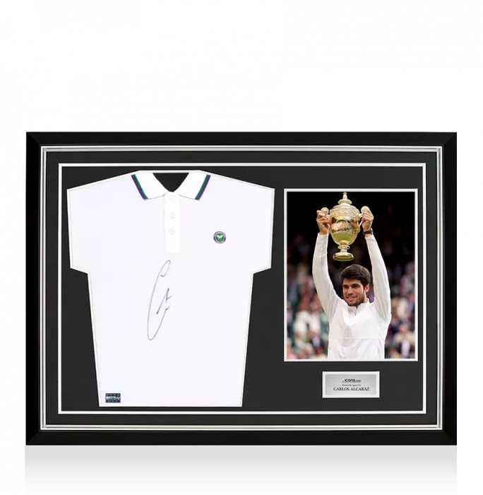 icons Carlos Alcaraz Signed Wimbledon Mens Core Pique Polo Shirt In Hero Frame: Option 1
