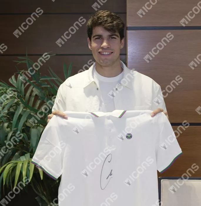 Icons Carlos Alcaraz Signed Wimbledon Mens Core Pique Polo Shirt In Classic Frame
