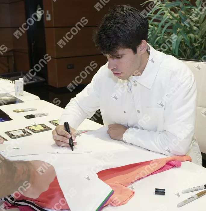 Icons Carlos Alcaraz Signed Wimbledon Mens Core Pique Polo Shirt In Classic Frame