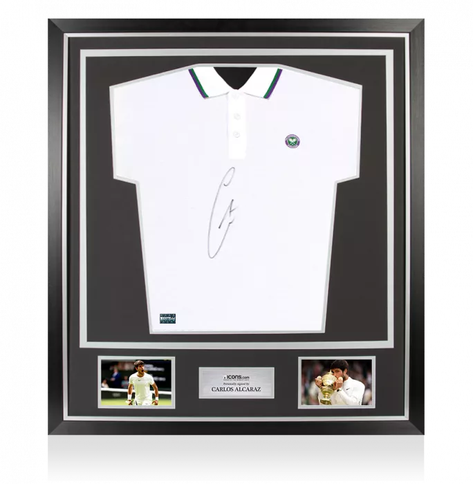 icons Carlos Alcaraz Signed Wimbledon Mens Core Pique Polo Shirt In Classic Frame