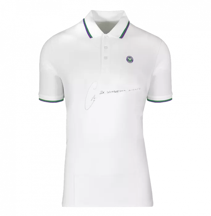 Icons Carlos Alcaraz Signed Wimbledon Polo Shirt - "2x Wimbledon Winner" Inscription In Hero Frame: Option 1