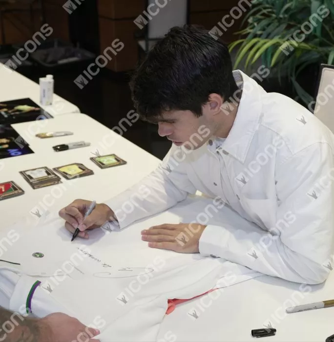 Icons Carlos Alcaraz Signed Wimbledon Polo Shirt - "2x Wimbledon Winner" Inscription In Classic Frame