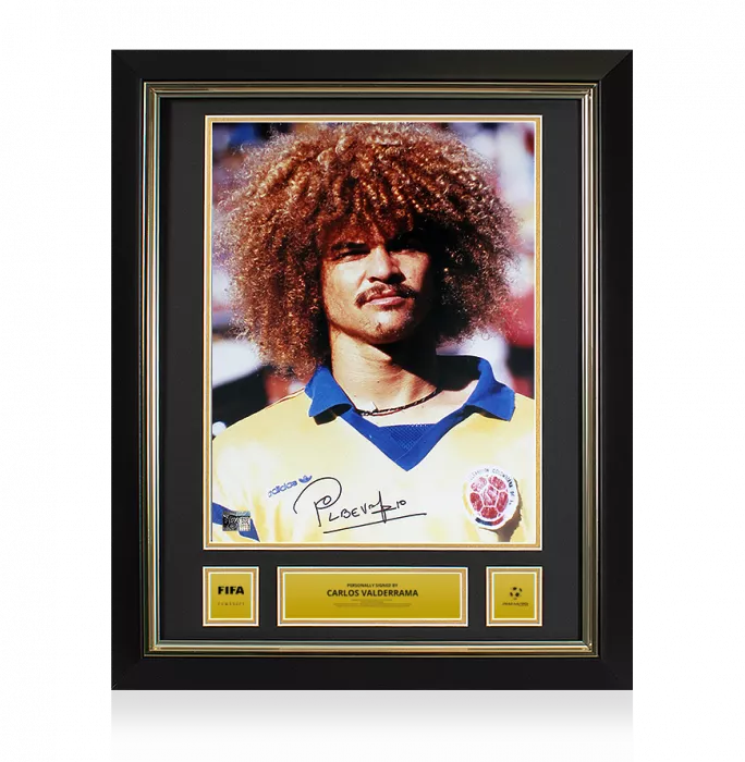 icons Carlos Valderrama Official 1990 FIFA World Cup™ Signed and Framed Colombia Photo