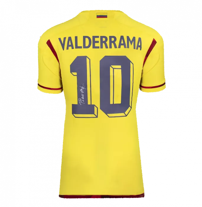 Icons Carlos Valderrama Official FIFA World Cup™ Back Signed And Hero Framed Colombia 2022-23 Home Shirt With Fan Style Numbers