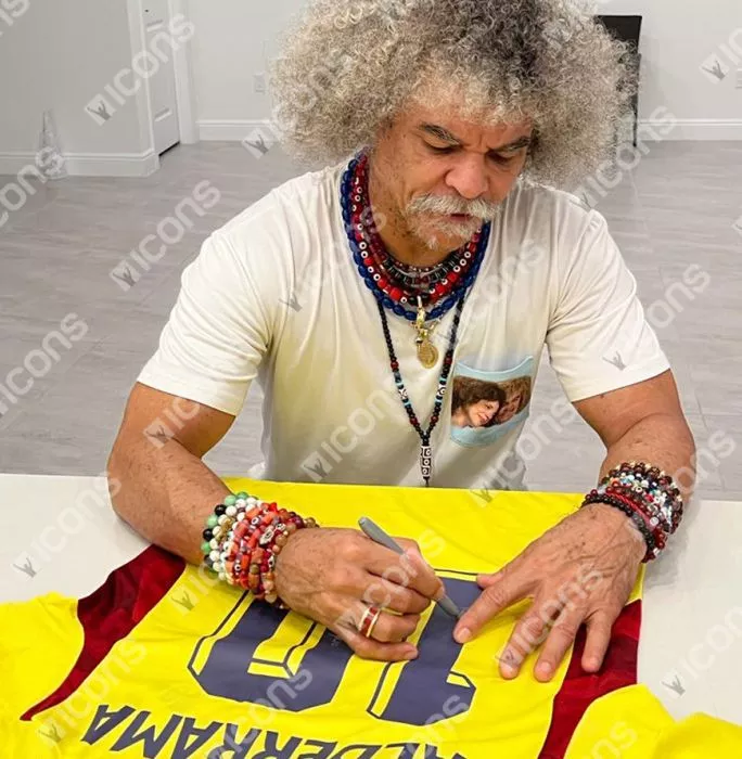 Icons Carlos Valderrama Official FIFA World Cup™ Back Signed And Hero Framed Colombia 2022-23 Home Shirt With Fan Style Numbers