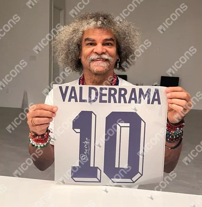 Icons Carlos Valderrama Official FIFA World Cup™ Back Signed And Hero Framed Colombia 2022-23 Home Shirt With Fan Style Numbers