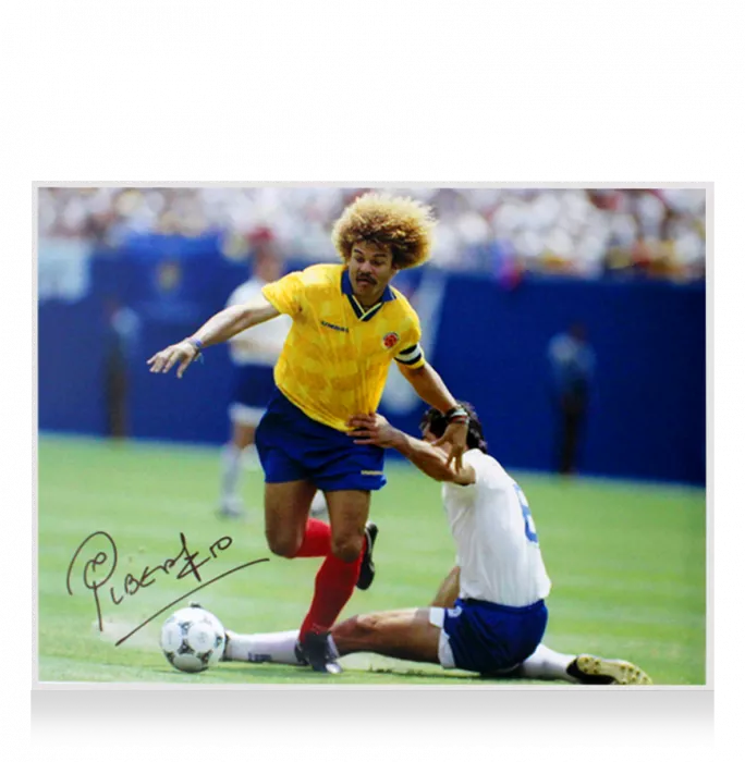 Icons Carlos Valderrama Signed Colombia Photo In Black Wooden Frame: FIFA World Cup