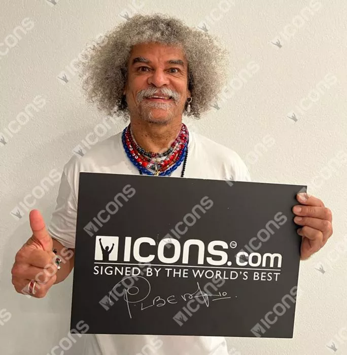 Icons Carlos Valderrama Signed Colombia Photo In Black Wooden Frame: FIFA World Cup