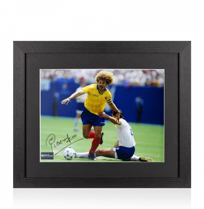 icons Carlos Valderrama Signed Colombia Photo In Black Wooden Frame: FIFA World Cup