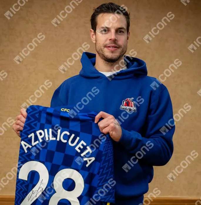 Icons Cesar Azpilicueta Back Signed Chelsea 2021-22 Home Shirt In Hero Frame: Option 1