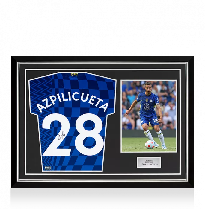 icons Cesar Azpilicueta Back Signed Chelsea 2021-22 Home Shirt In Hero Frame: Option 1