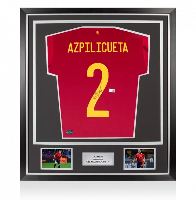 icons Cesar Azpilicueta Back Signed Spain 2020 Home Shirt In Classic Frame