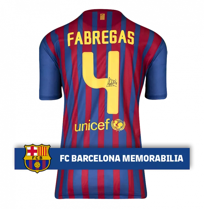 Icons Cesc Fabregas Official FC Barcelona Back Signed And Framed 2011-12 Home Shirt