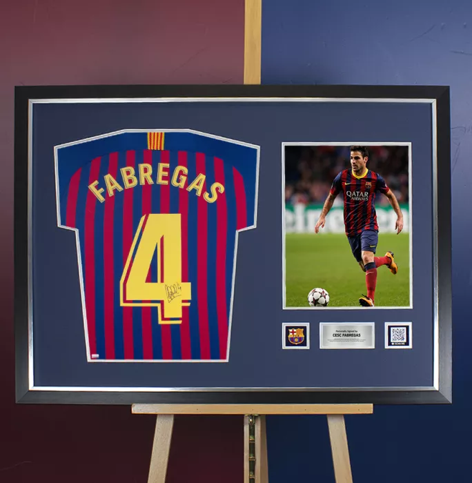 Icons Cesc Fabregas Official FC Barcelona Back Signed And Framed 2018-19 Home Shirt With Fan Style Numbers