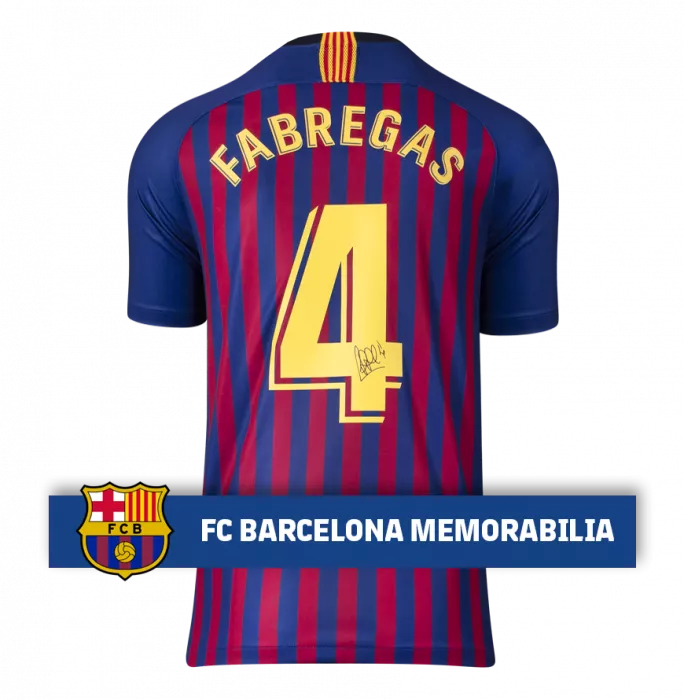 Icons Cesc Fabregas Official FC Barcelona Back Signed And Framed 2018-19 Home Shirt With Fan Style Numbers