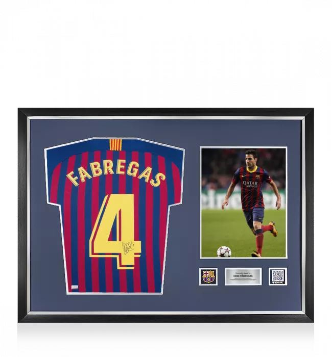 icons Cesc Fabregas Official FC Barcelona Back Signed and Framed 2018-19 Home Shirt With Fan Style Numbers