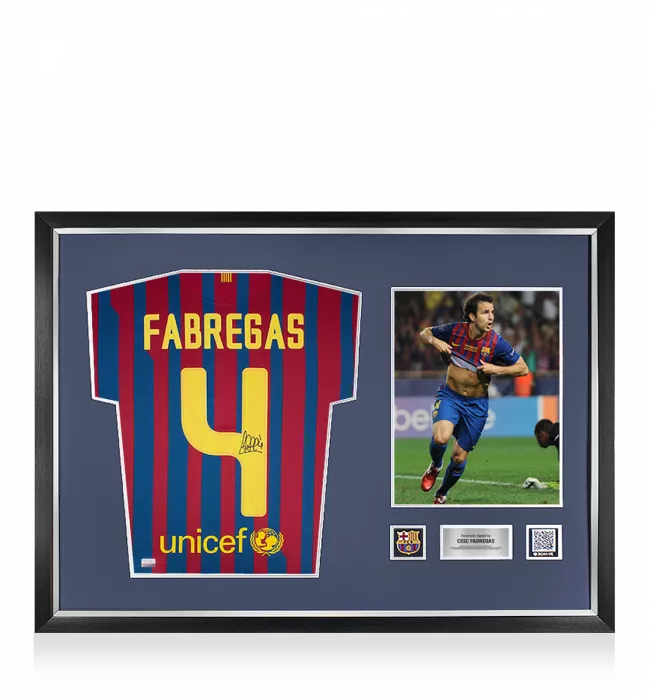 icons Cesc Fabregas Official FC Barcelona Back Signed and Framed 2011-12 Home Shirt