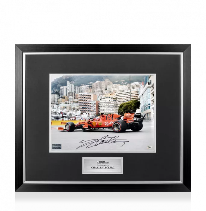 icons Charles Leclerc Signed Photo In Premium Photo Frame: Rear View