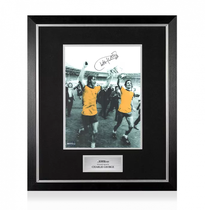 Icons Charlie George Signed Arsenal Photo In Premium Photo Frame: FA Cup Winners Colourised