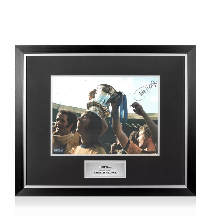 Icons Charlie George Signed Arsenal Photo In Premium Photo Frame: 1971 FA Cup Trophy