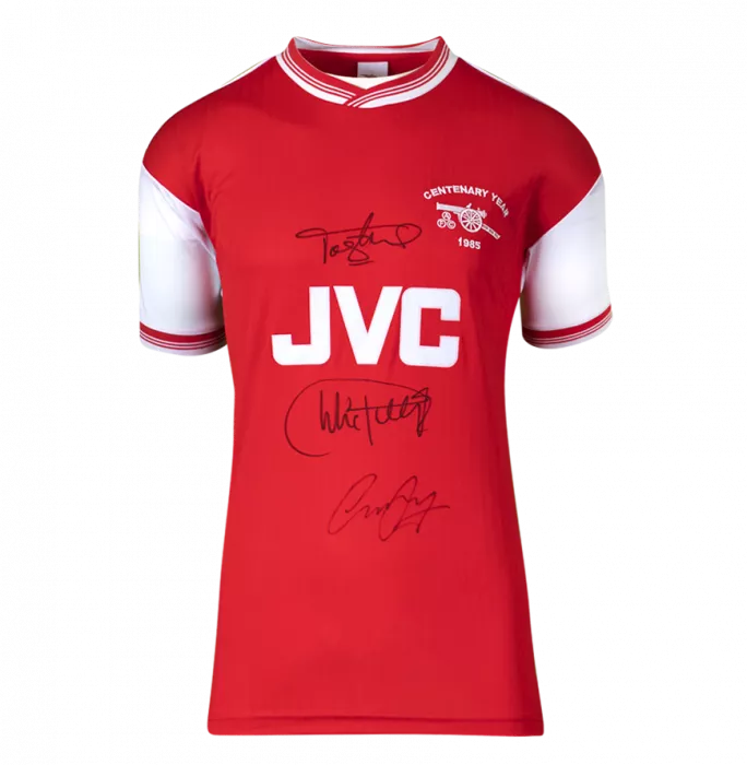 Icons Charlie George Tony Adams & Liam Brady Front Signed Arsenal Home Shirt In Hero Frame: Option 1