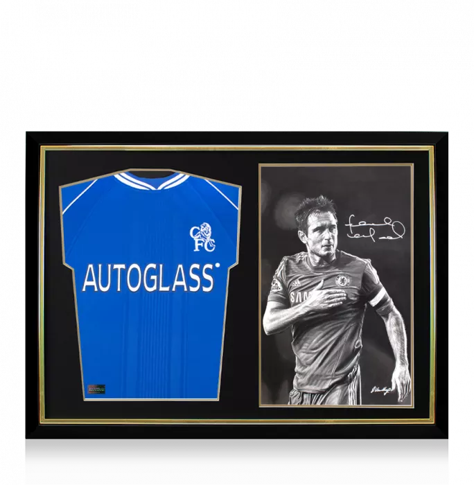 icons Chelsea 2000 Home Shirt and Frank Lampard Signed Original Artwork In Hero Frame: Limited Edition 1/1