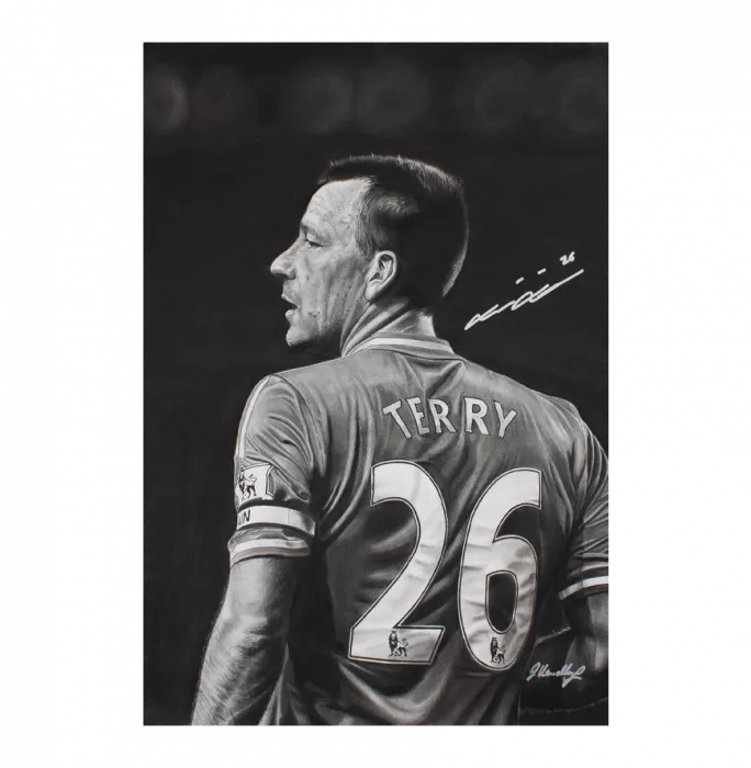 Icons Chelsea 2000 Home Shirt And John Terry Signed Original Artwork In Hero Frame: Limited Edition 1/1