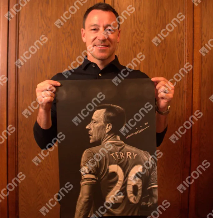 Icons Chelsea 2000 Home Shirt And John Terry Signed Original Artwork In Hero Frame: Limited Edition 1/1