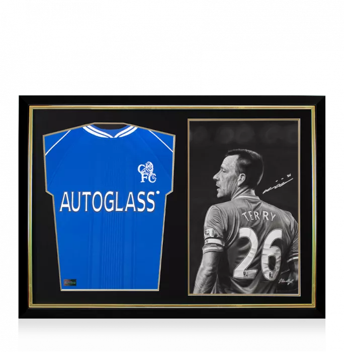icons Chelsea 2000 Home Shirt and John Terry Signed Original Artwork In Hero Frame: Limited Edition 1/1
