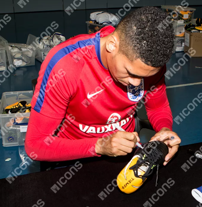 Icons Chris Smalling Signed Yellow And Black Nike Tiempo Boot