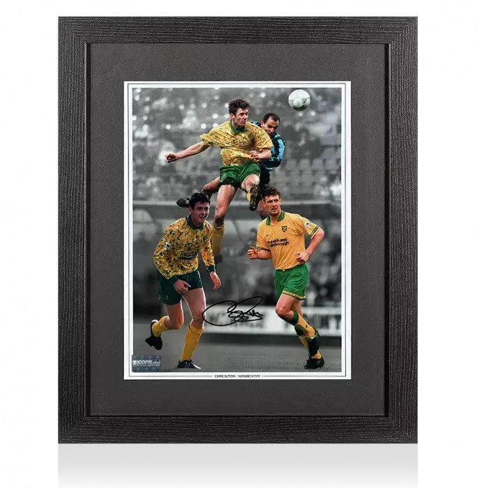 icons Chris Sutton Signed Norwich City Montage Print In Black Wooden Frame