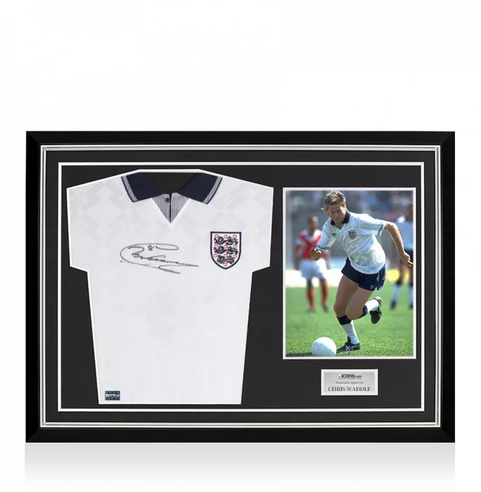 Icons Chris Waddle Front Signed England 1990 Home Shirt Home Shirt In Hero Frame: Option 1