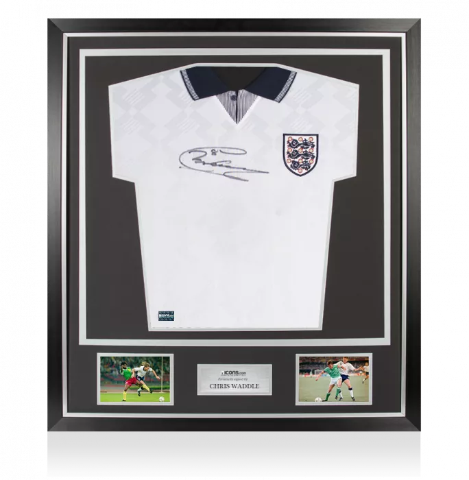 Icons Chris Waddle Front Signed England 1990 Home Shirt In Classic Frame