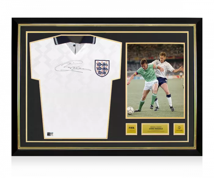 icons Chris Waddle Official 1990 FIFA World Cup™ Front Signed and Hero Framed England 1990 Home Shirt