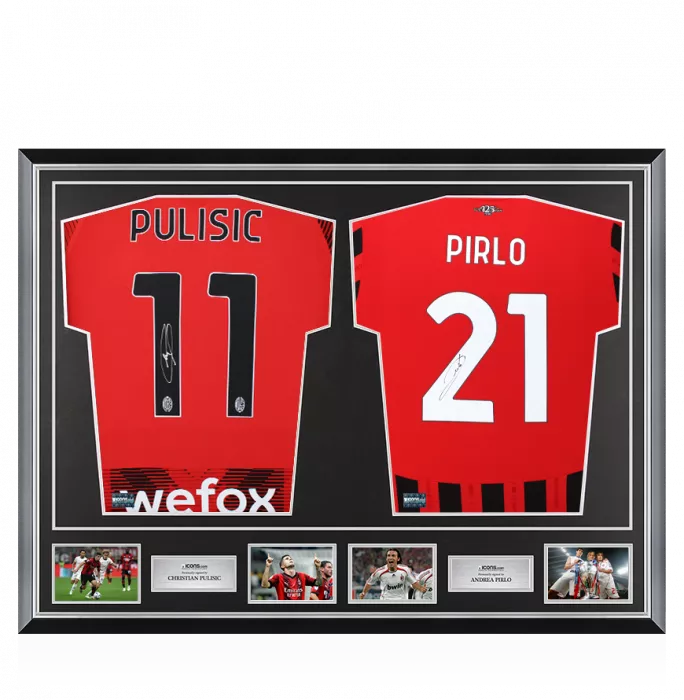 icons Christian Pulisic & Andrea Pirlo Signed AC Milan Shirts In Classic Dual Frame