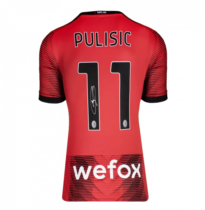 Icons Christian Pulisic Back Signed AC Milan 2023-24 Home Shirt In Hero Frame: Option 1