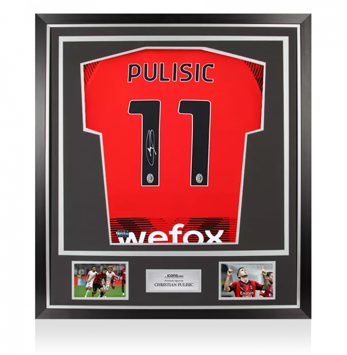 icons Christian Pulisic Back Signed AC Milan 2023-24 Home Shirt In Classic Frame